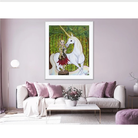 Unicorn Fern Forest Encounter Art Print Oil Painting Book Illustration Fantasy - Picture 2 of 10